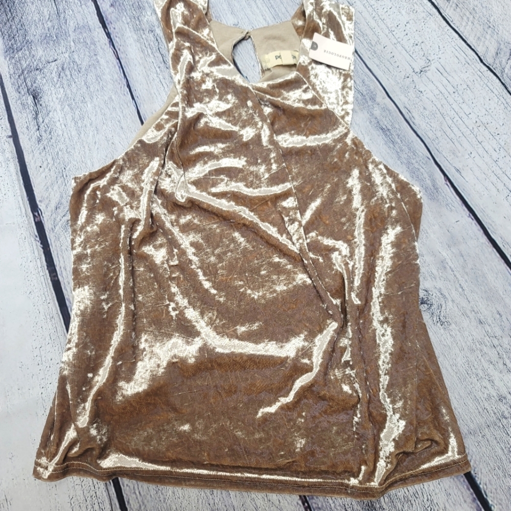 NWT Anthropologie Porridge Golden Tan Crushed Velvet Top Size Small